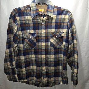 Ozark Trail Blue/Tan Plaid Flannel Shirt Men's Size Large Button Up Long Sleeve